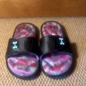 Under Armour Kids' Black and Pink Slide Sandals